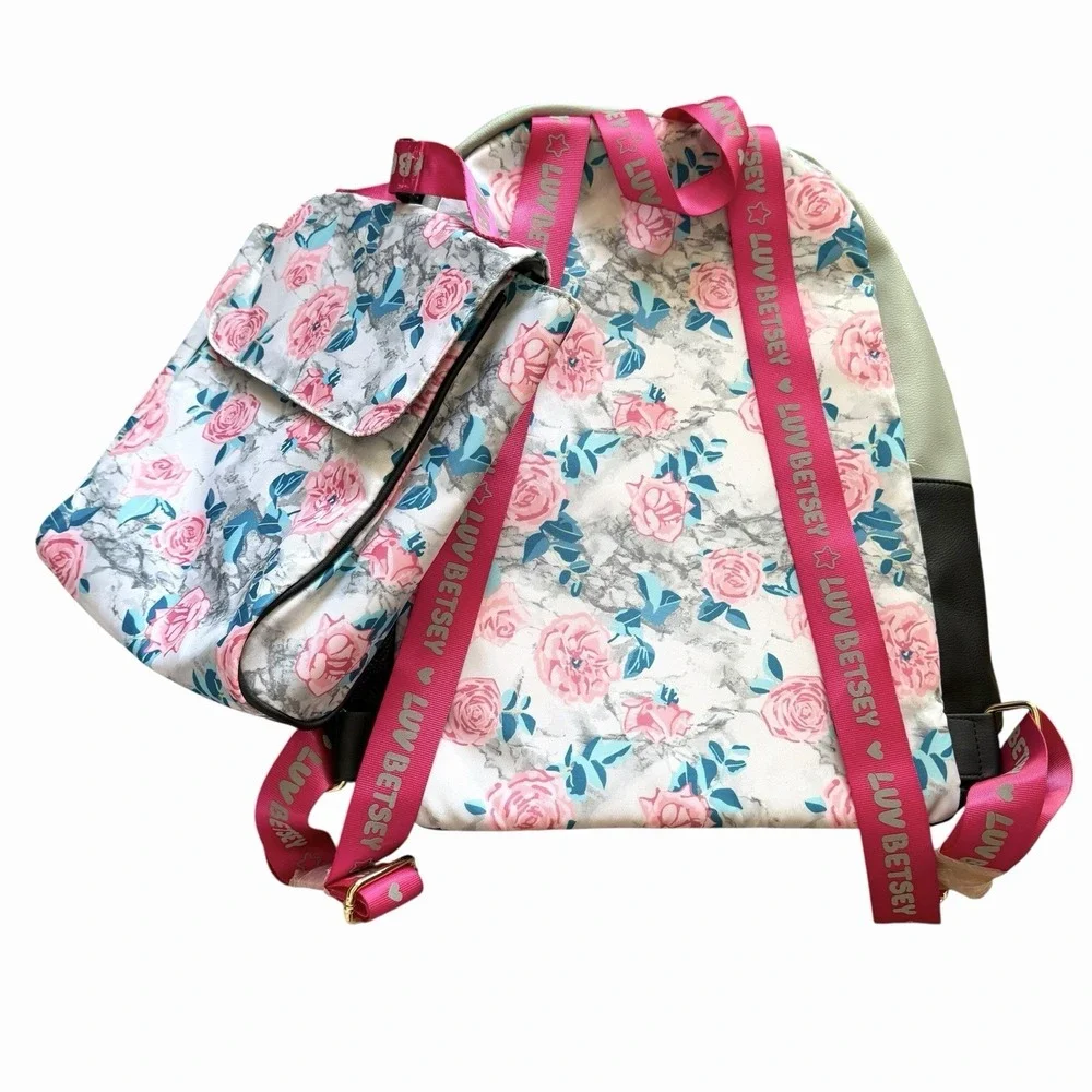 Betsey Johnson‎ Floral Pink Backpack With Lunchbag